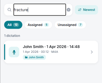 Expert Dictate notes and search