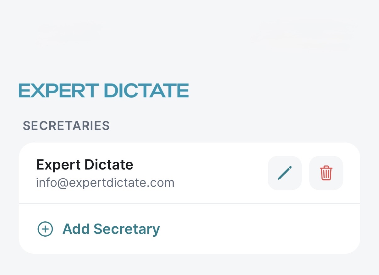 Expert Dictate secretaries screen